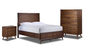 Lotus 5 Piece King Panel Storage Bedroom Package - Wire Brushed Brown