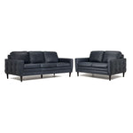 Oscar Leather Sofa and Loveseat Set -Blue
