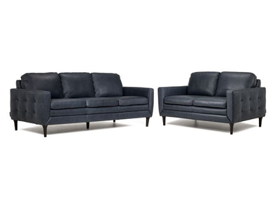 Oscar Leather Sofa and Loveseat Set -Blue