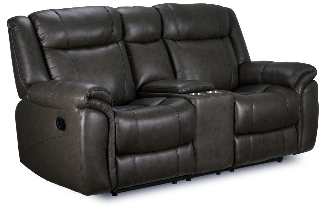 Plaza Reclining Leather Loveseat with Console - Grey