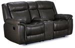 Plaza Reclining Leather Sofa and Loveseat Set - Grey
