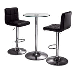 Roxanne 3-Piece Round Dining Set Counter Height - Glass, Chrome, Black