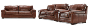 Stampede Leather Sofa, Loveseat and Chair Set - Chestnut