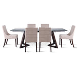 Zyer 7-Piece Dining Set-Glass, Merlot and Beige