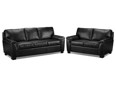 Reynolds Leather Sofa and Loveseat Set - Black