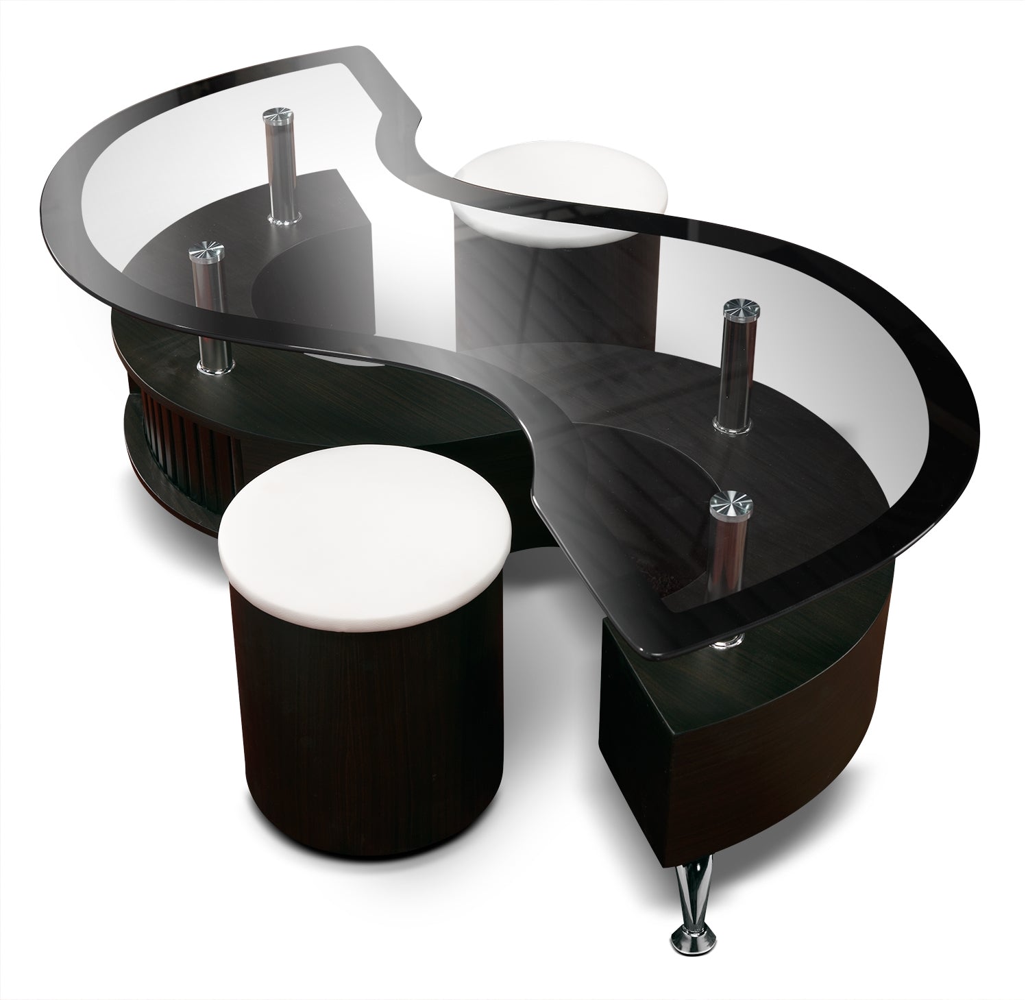 Serpentine Coffee Table with Two Ottomans - Espresso