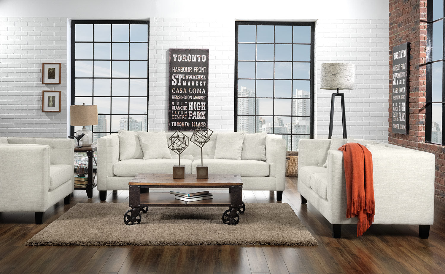 Astin Sofa, Loveseat and Chair and a Half Set - Wheat