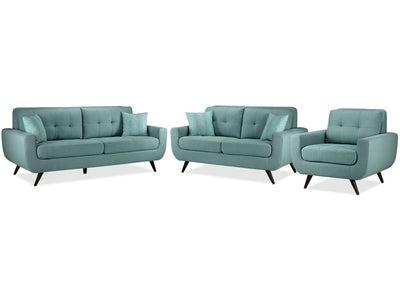 Julian Sofa, Loveseat and Chair Set - Teal