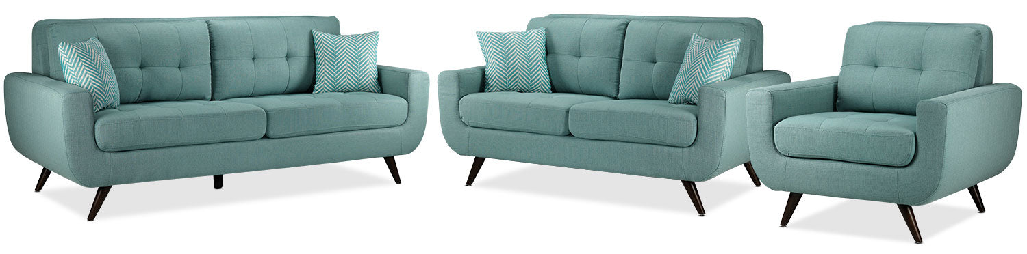 Julian Sofa, Loveseat and Chair Set - Teal