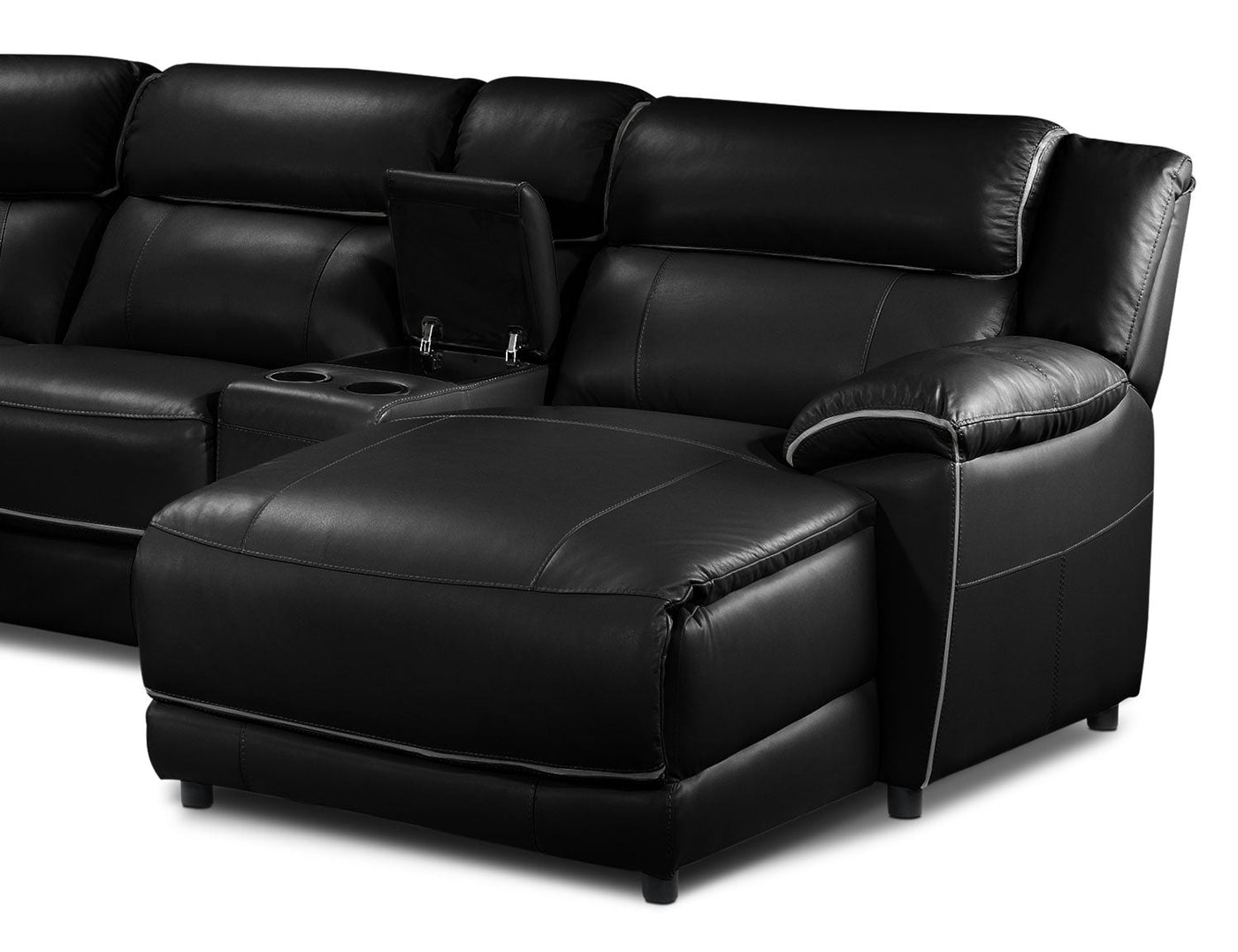 Holton 5-Piece Leather Sectional with Right-Facing Chaise - Black