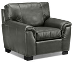 Reynolds Leather Sofa and Chair Set - Dark Grey
