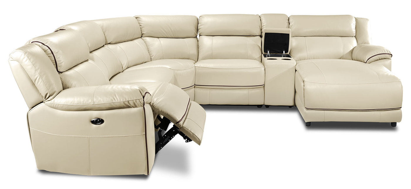 Holton 6-Piece Leather Sectional with Right-Facing Chaise - Pebble