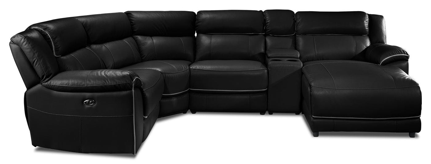 Holton 5-Piece Leather Sectional with Right-Facing Chaise - Black