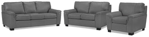 Reynolds Leather Sofa, Loveseat and Chair Set - Grey