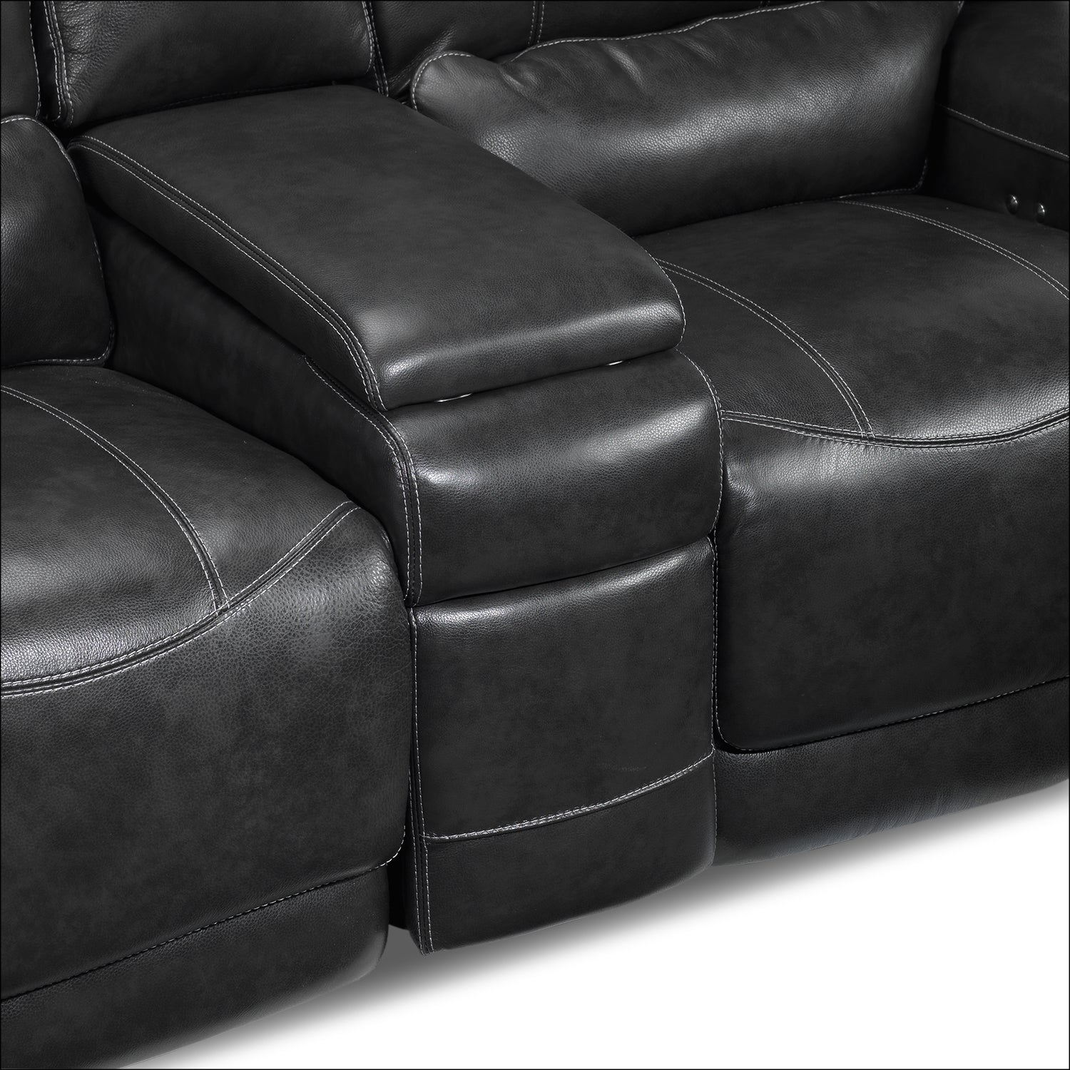 Dearborn Power Reclining Leather Loveseat with Console - Charcoal