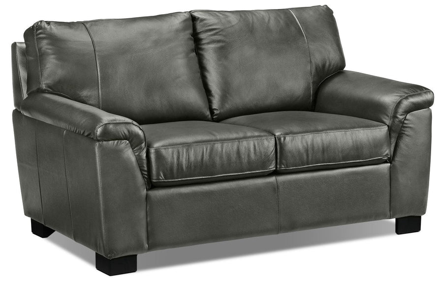 Reynolds Leather Loveseat - Dark Grey