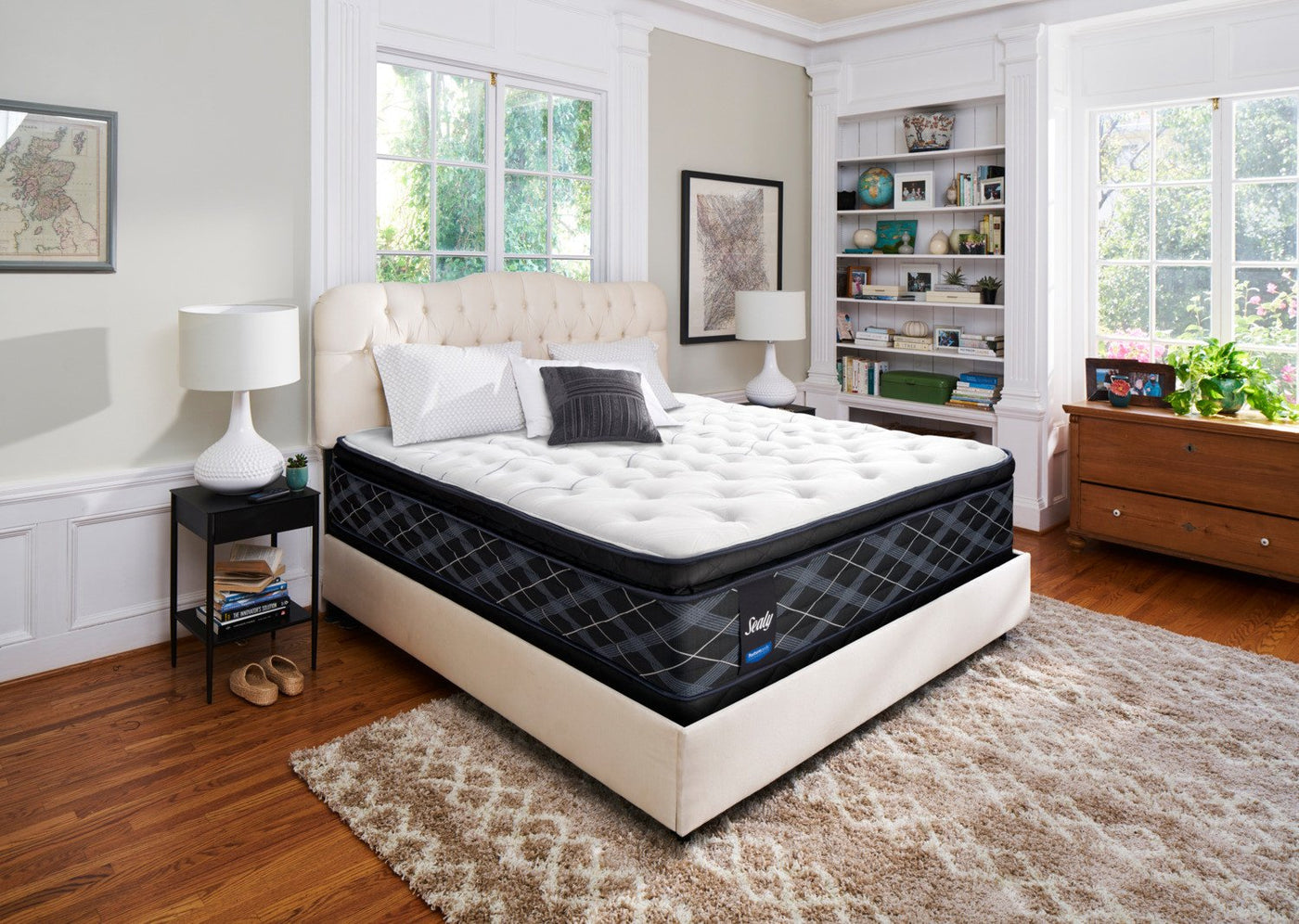 Sealy 6K Cushion Firm King Mattress and Split Low-Profile Boxspring Set