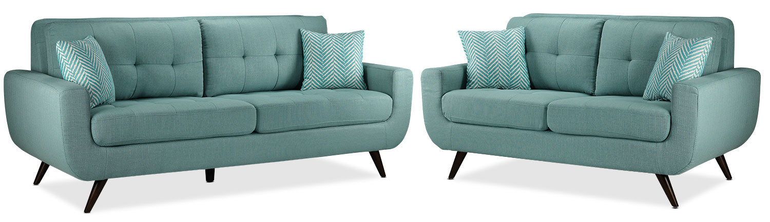 Julian Sofa and Loveseat Set - Teal