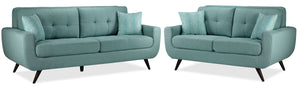 Julian Sofa and Loveseat Set - Teal