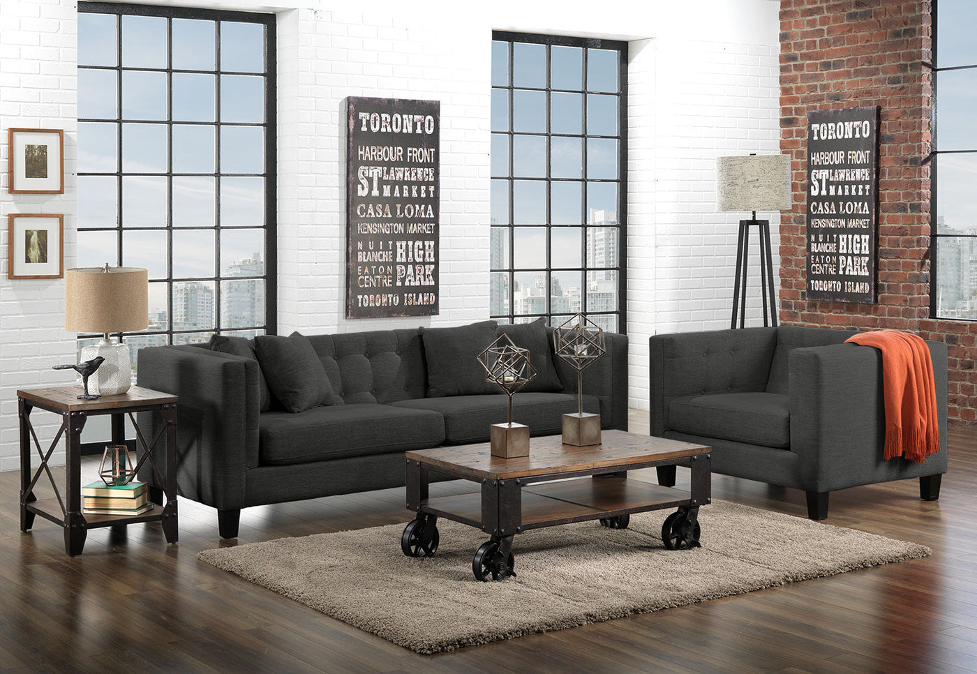 Astin Sofa and Loveseat Set - Dark Grey