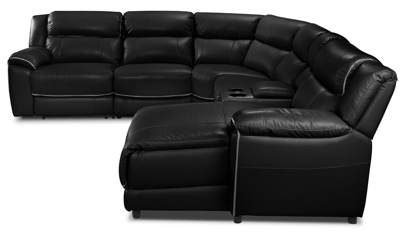 Holton 6-Piece Leather Sectional with Right-Facing Chaise - Black