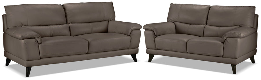 Braylon Leather Sofa and Loveseat Set - African Grey