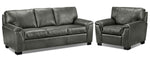 Reynolds Leather Sofa and Chair Set - Dark Grey